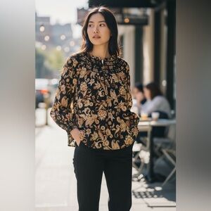 a.n.a Black and Gold Paisley Blouse